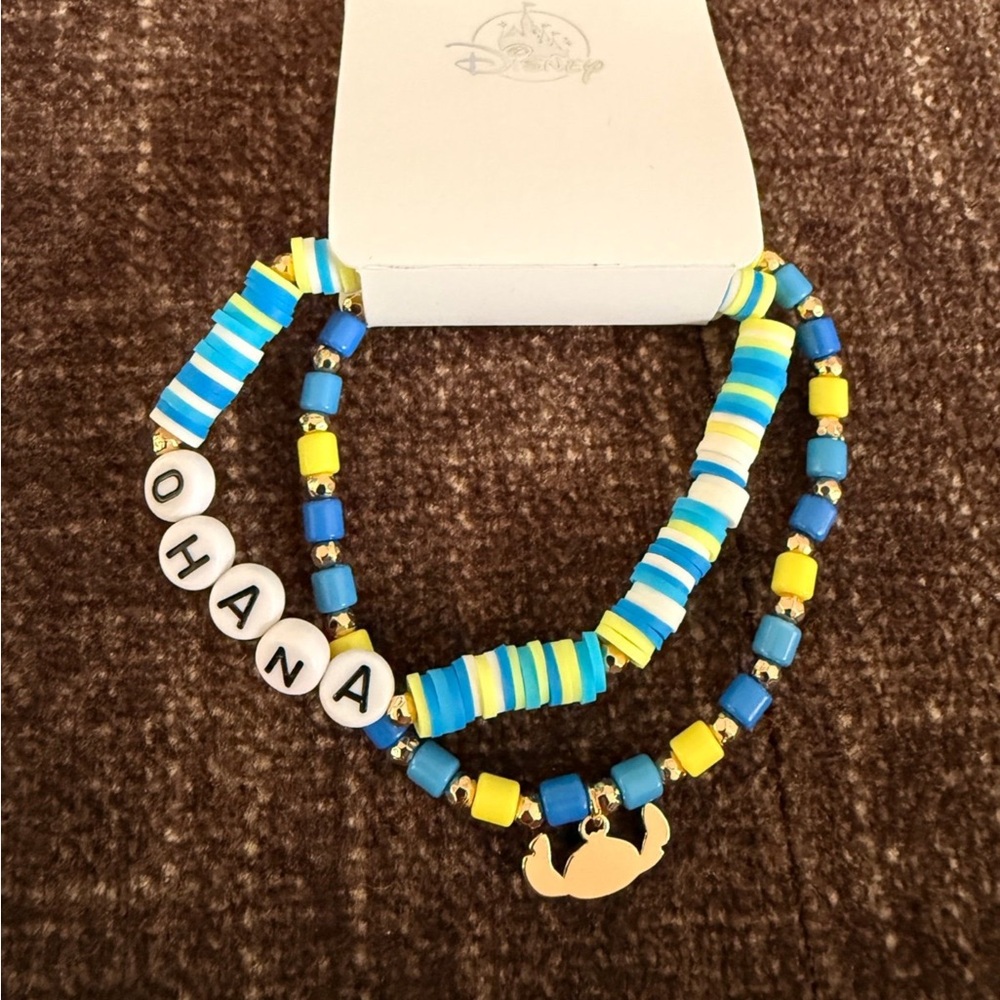 Ohana Disney Bead Stretch Bracelet Set Gold Stitch Charm New